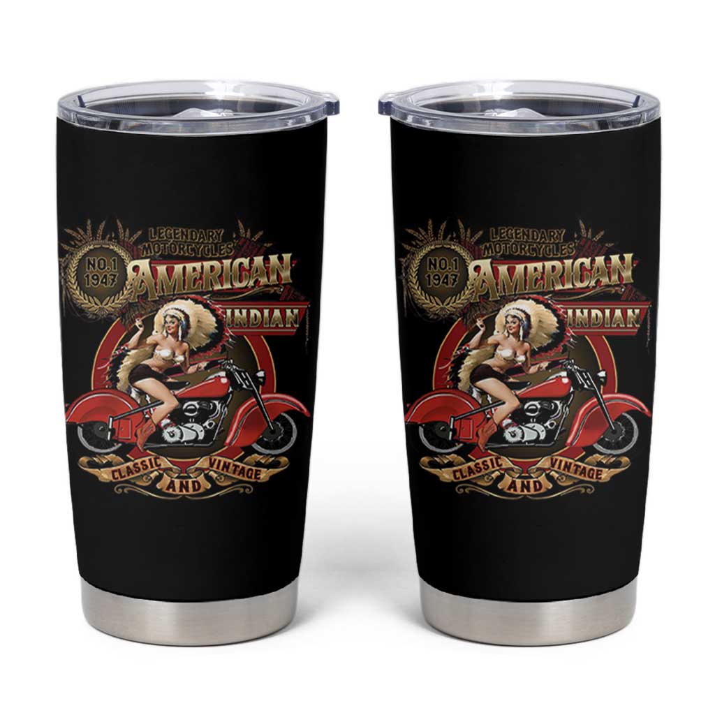 Native American Rider Tumbler Cup American Indian Legendary Motorcycle Vintage Pin Up Girl - Wonder Print Shop