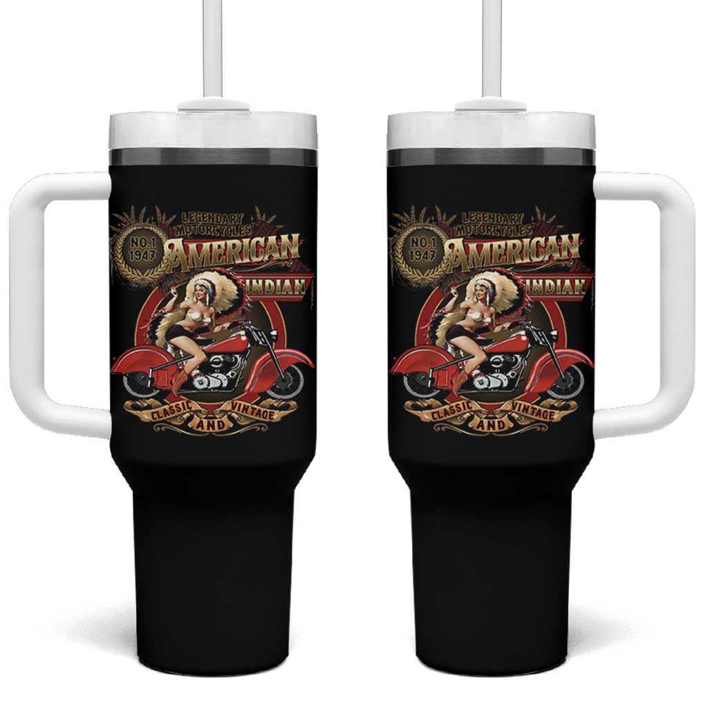 Native American Rider Tumbler With Handle American Indian Legendary Motorcycle Vintage Pin Up Girl - Wonder Print Shop