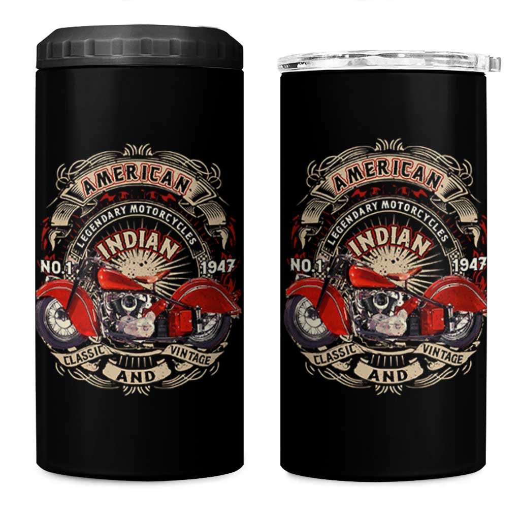 Native American Rider 4 in 1 Can Cooler Tumbler American Indian Legendary Motorcycle Vintage Biker - Wonder Print Shop