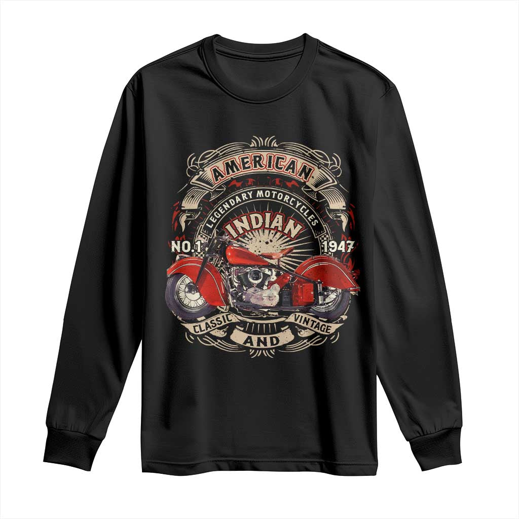 Native American Rider Long Sleeve Shirt American Indian Legendary Motorcycle Vintage Biker - Wonder Print Shop