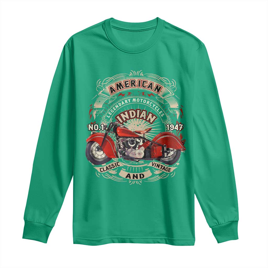 Native American Rider Long Sleeve Shirt American Indian Legendary Motorcycle Vintage Biker - Wonder Print Shop