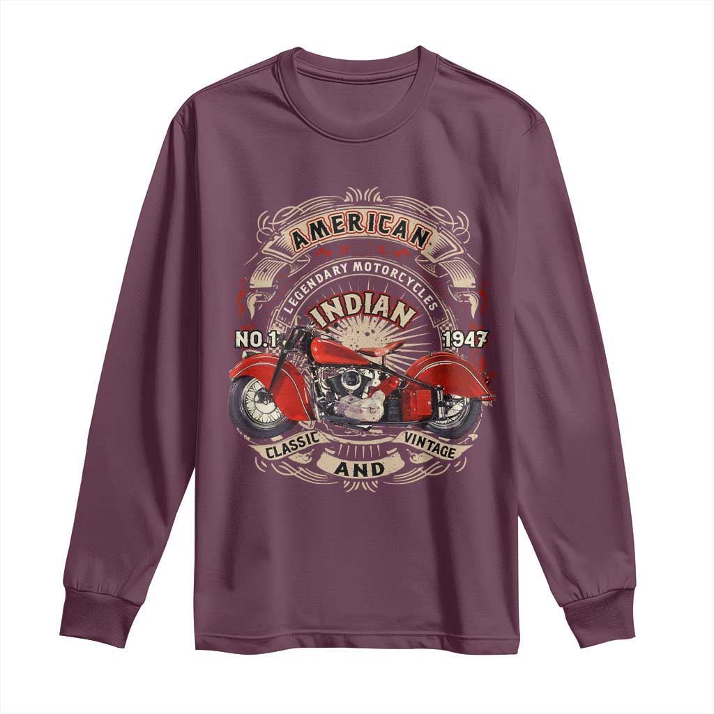 Native American Rider Long Sleeve Shirt American Indian Legendary Motorcycle Vintage Biker - Wonder Print Shop