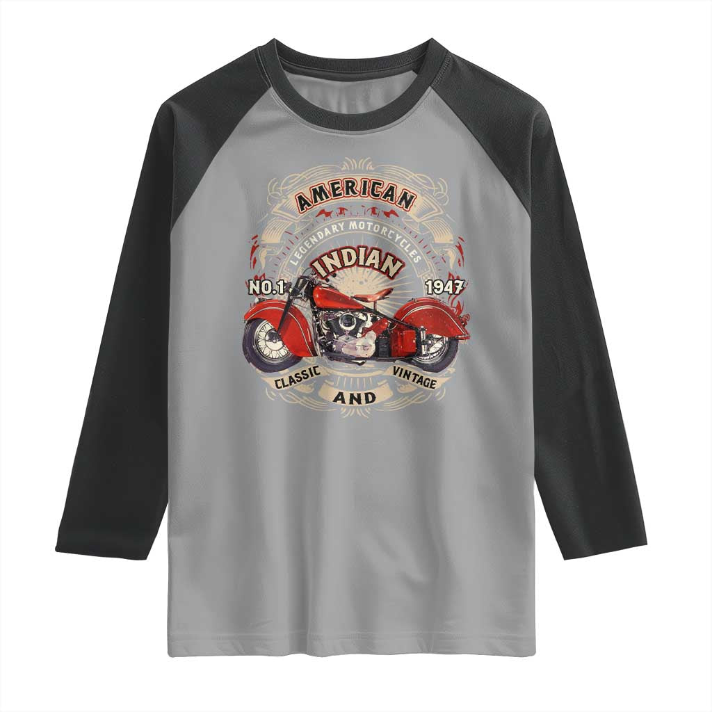 Native American Rider Raglan Shirt American Indian Legendary Motorcycle Vintage Biker - Wonder Print Shop