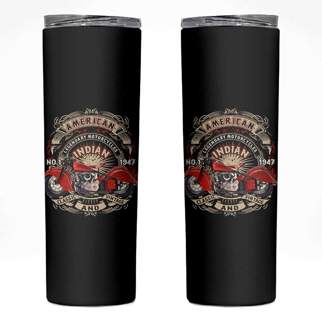 Native American Rider Skinny Tumbler American Indian Legendary Motorcycle Vintage Biker - Wonder Print Shop