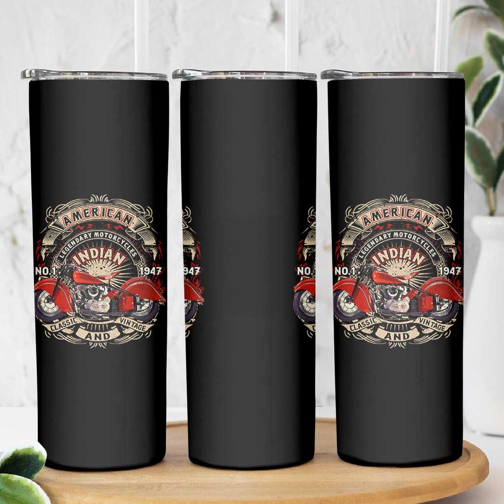 Native American Rider Skinny Tumbler American Indian Legendary Motorcycle Vintage Biker - Wonder Print Shop