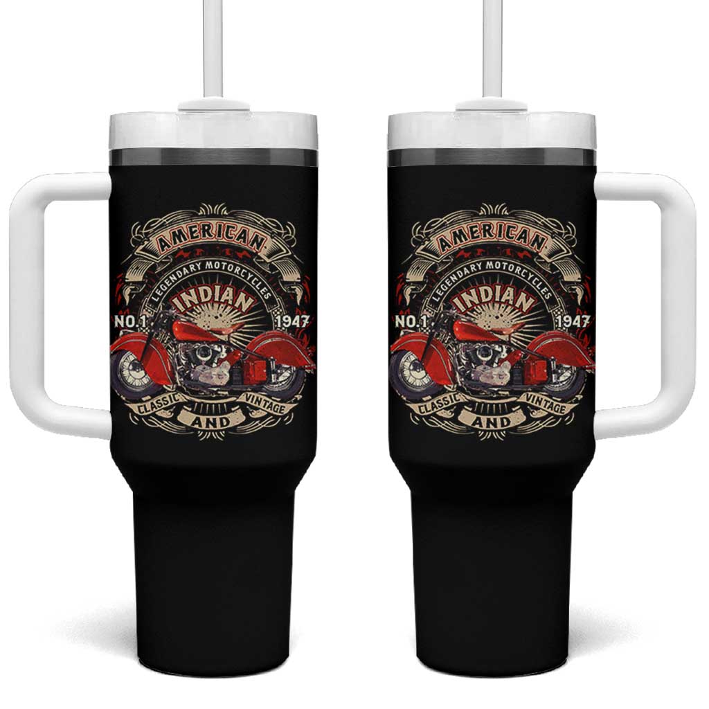 Native American Rider Tumbler With Handle American Indian Legendary Motorcycle Vintage Biker - Wonder Print Shop