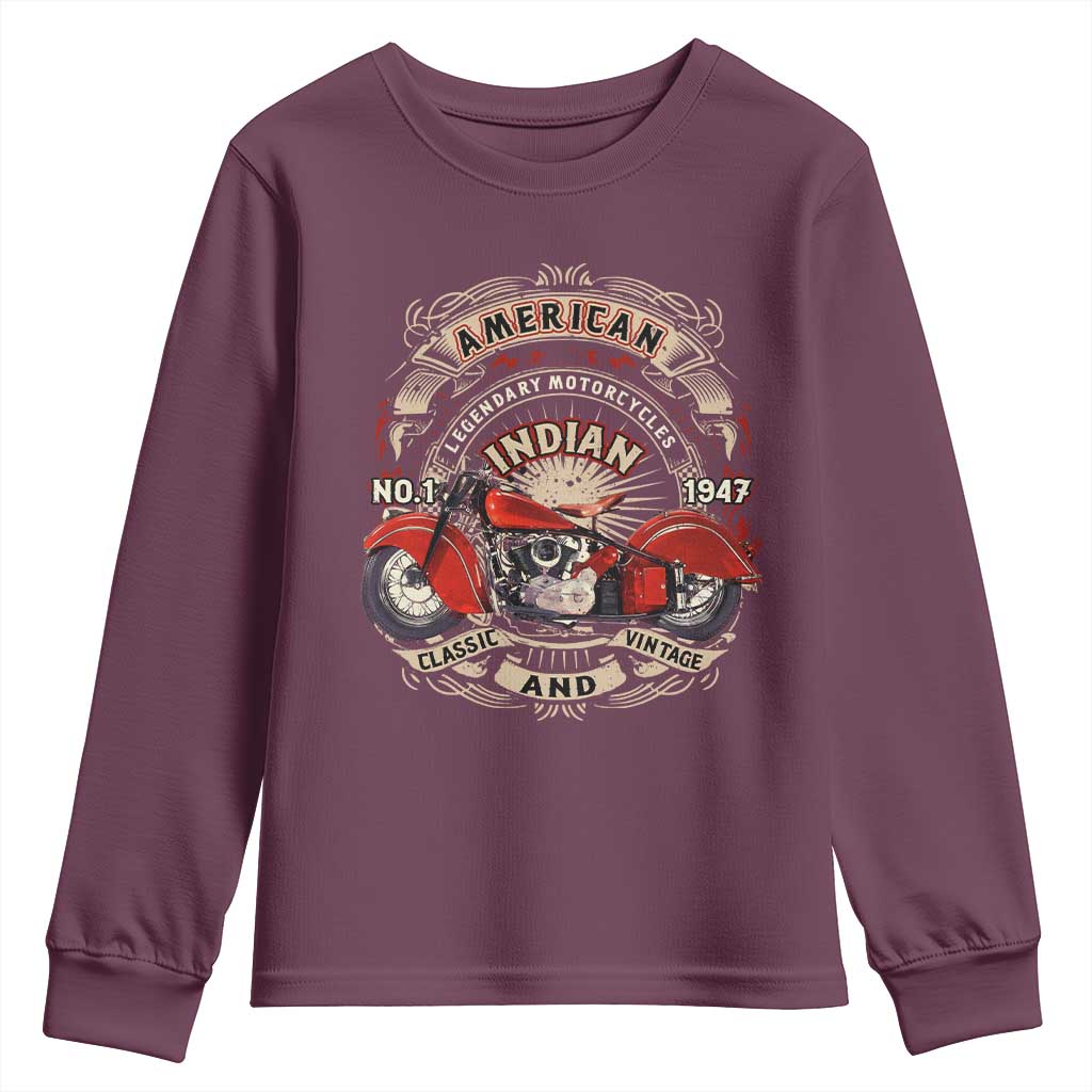 Native American Rider Youth Sweatshirt American Indian Legendary Motorcycle Vintage Biker - Wonder Print Shop