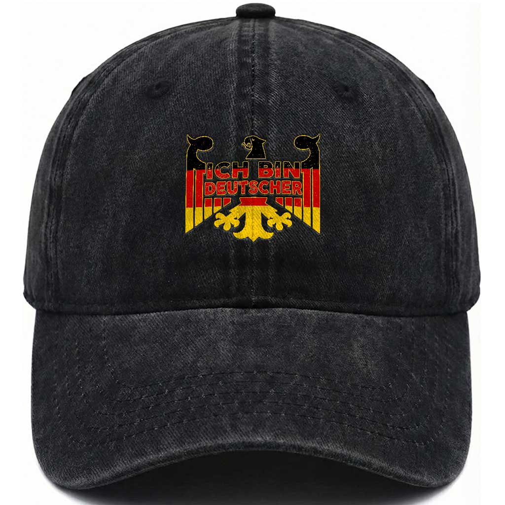 Proud Germany Washed Cotton Baseball Cap Ich Bin Deutscher Bundesadler Coat of Arms