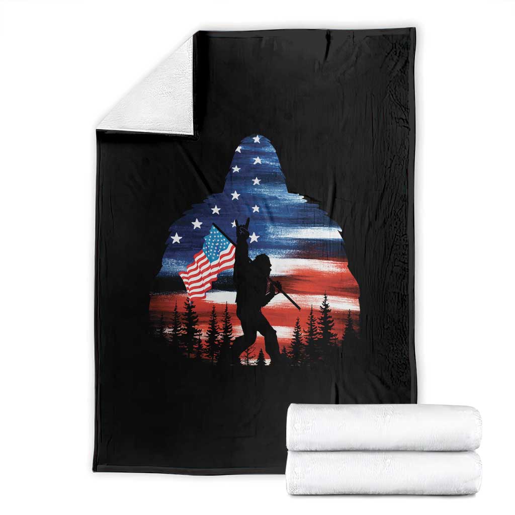 Funny Bigfoot Night Stroll American Flag Throw Blanket Patriotic 4th July - Wonder Print Shop