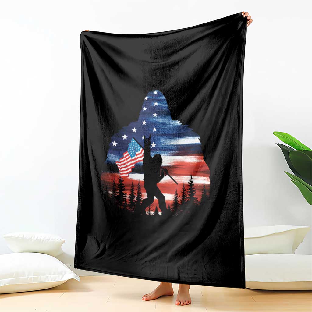 Funny Bigfoot Night Stroll American Flag Throw Blanket Patriotic 4th July - Wonder Print Shop