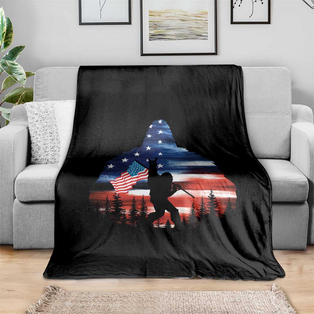 Funny Bigfoot Night Stroll American Flag Throw Blanket Patriotic 4th July - Wonder Print Shop