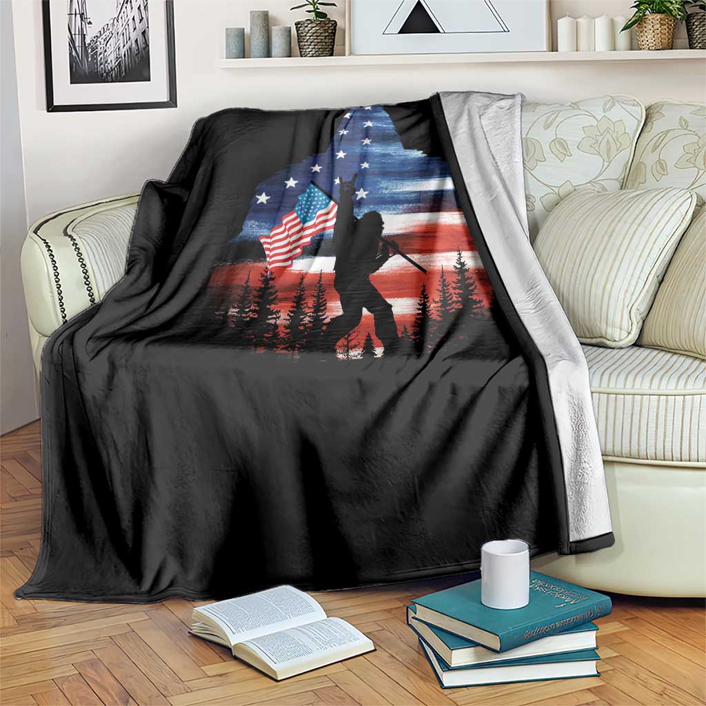 Funny Bigfoot Night Stroll American Flag Throw Blanket Patriotic 4th July - Wonder Print Shop
