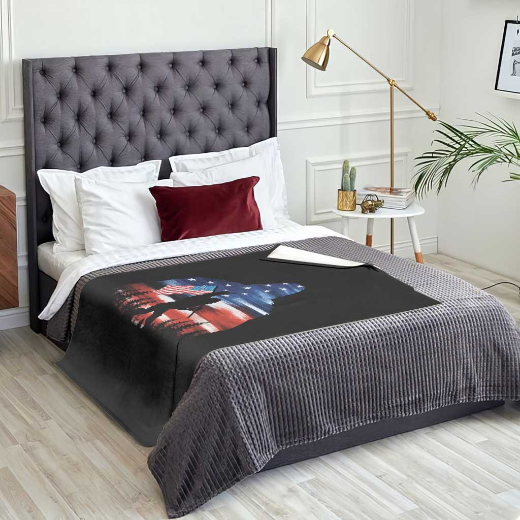 Funny Bigfoot Night Stroll American Flag Throw Blanket Patriotic 4th July - Wonder Print Shop