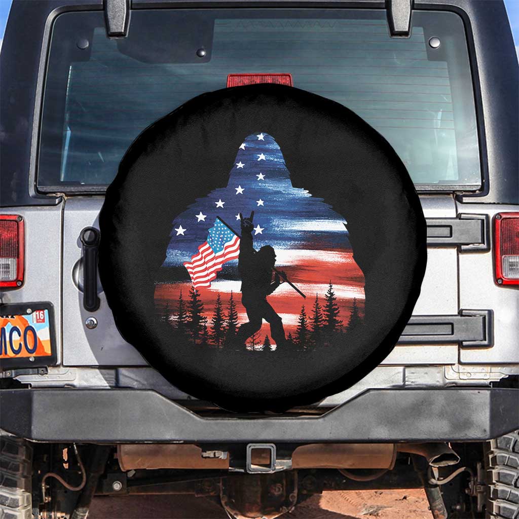 Funny Bigfoot Night Stroll American Flag Spare Tire Cover Patriotic 4th July - Wonder Print Shop
