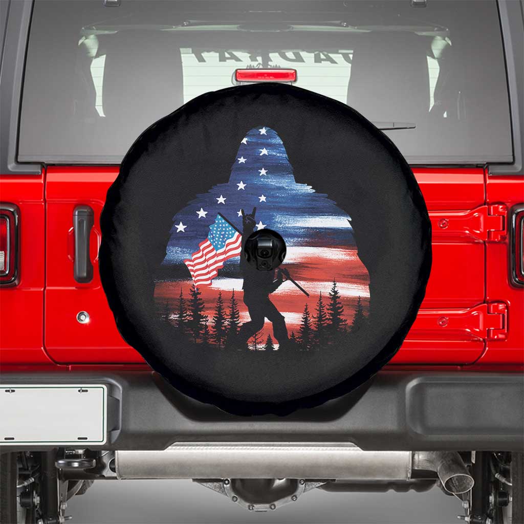 Funny Bigfoot Night Stroll American Flag Spare Tire Cover Patriotic 4th July - Wonder Print Shop