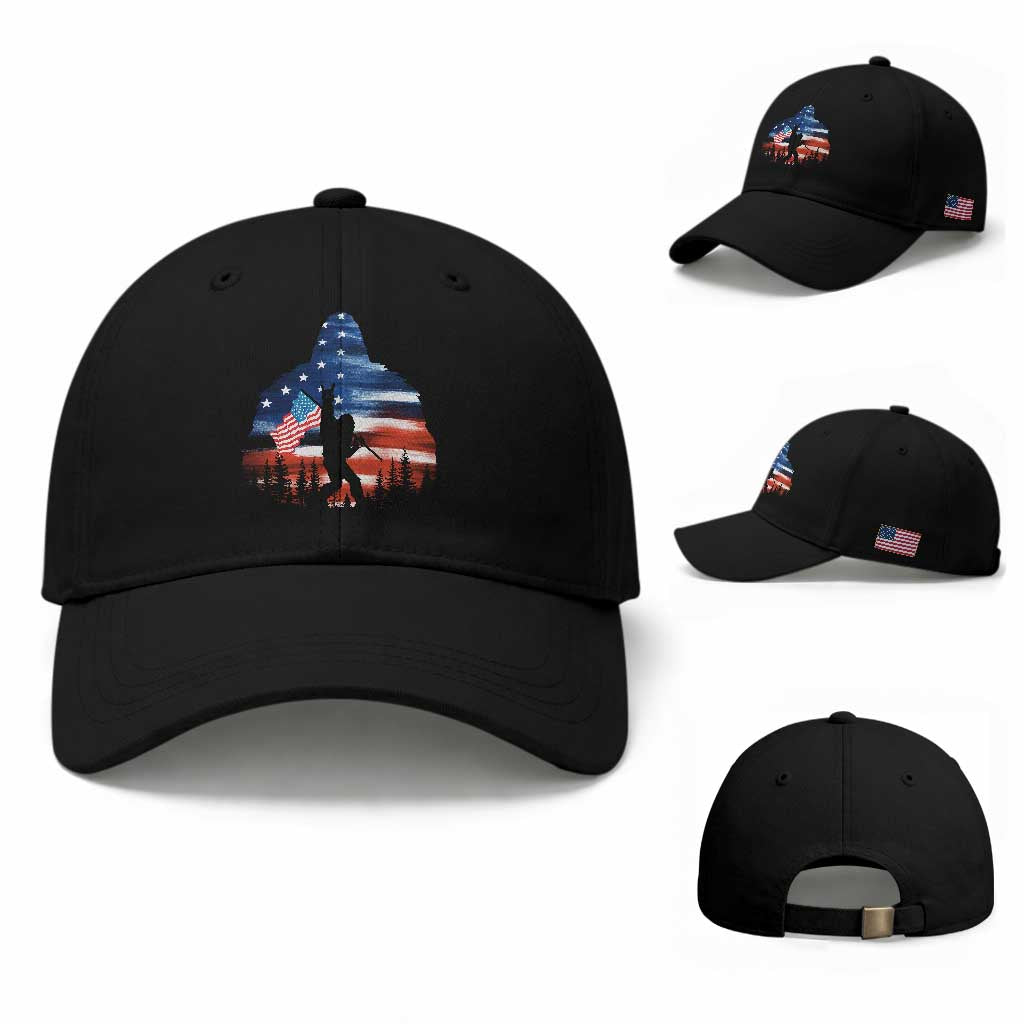 Funny Bigfoot Night Stroll American Flag Baseball Cap Patriotic 4th July