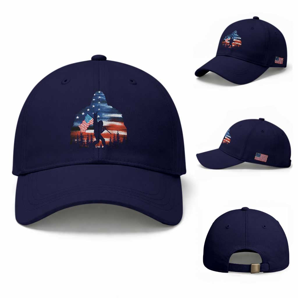 Funny Bigfoot Night Stroll American Flag Baseball Cap Patriotic 4th July