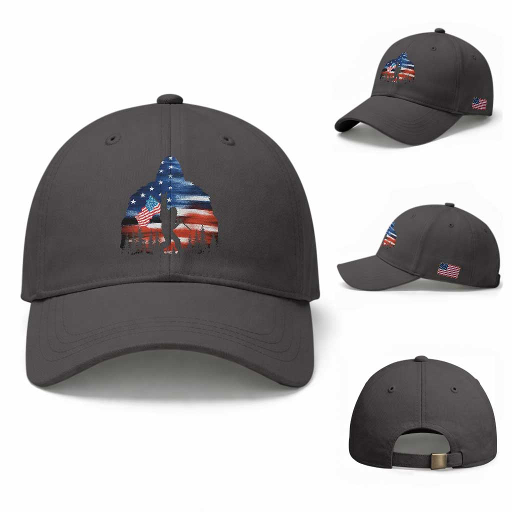 Funny Bigfoot Night Stroll American Flag Baseball Cap Patriotic 4th July