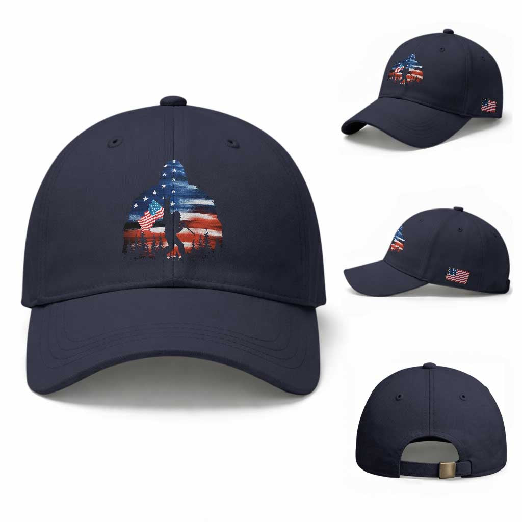 Funny Bigfoot Night Stroll American Flag Baseball Cap Patriotic 4th July