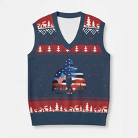 Funny Bigfoot Night Stroll American Flag V-Neck Knit Sweater Vest Patriotic 4th July - Wonder Print Shop