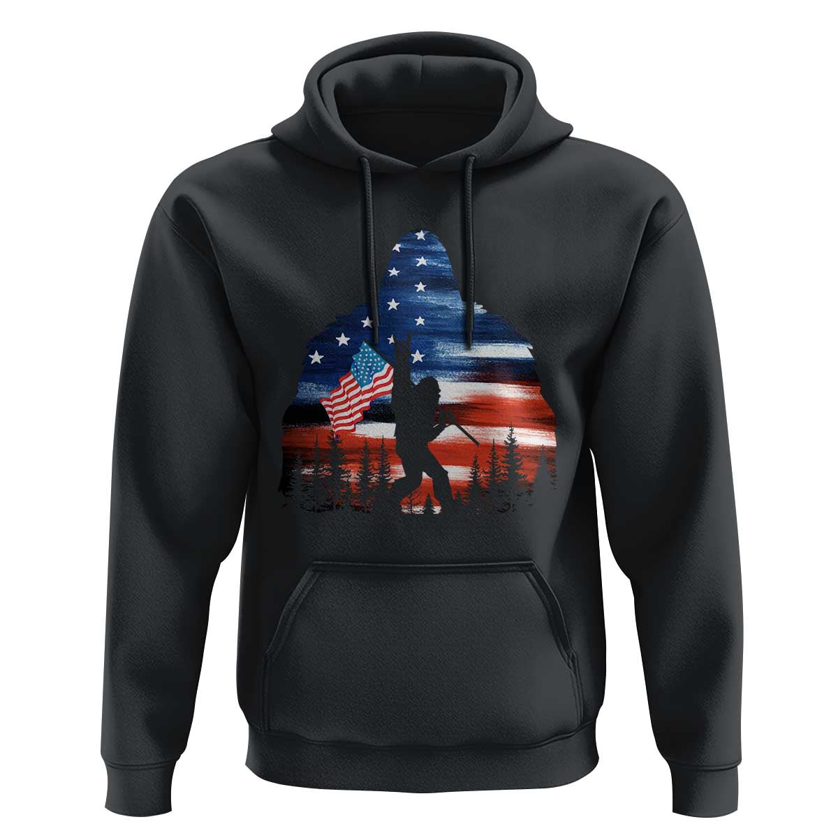 Funny Bigfoot Night Stroll American Flag Hoodie Patriotic 4th July - Wonder Print Shop