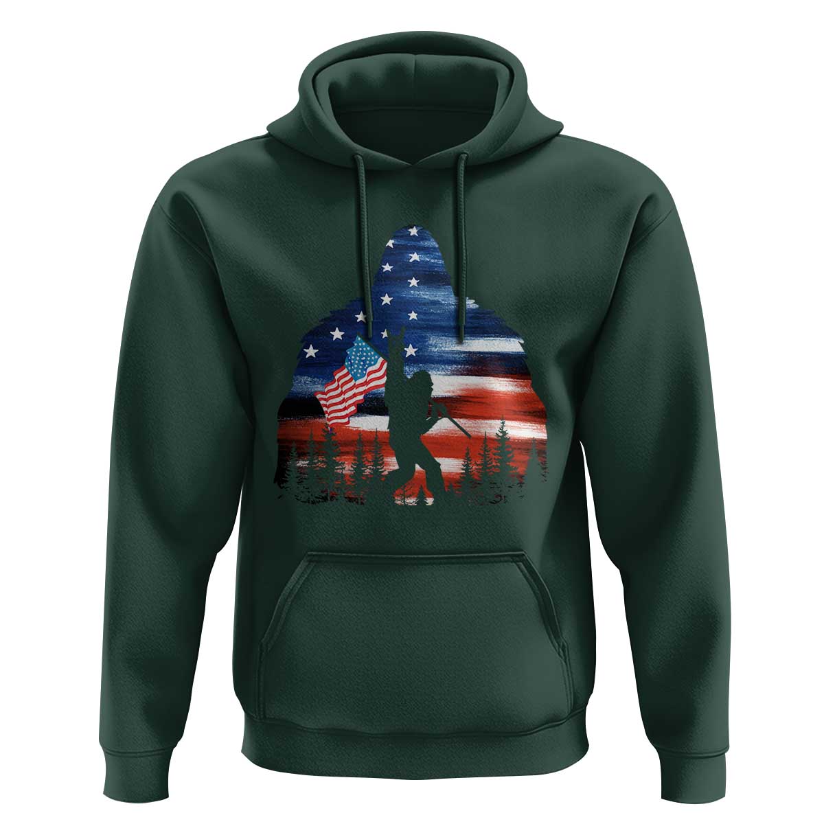Funny Bigfoot Night Stroll American Flag Hoodie Patriotic 4th July - Wonder Print Shop