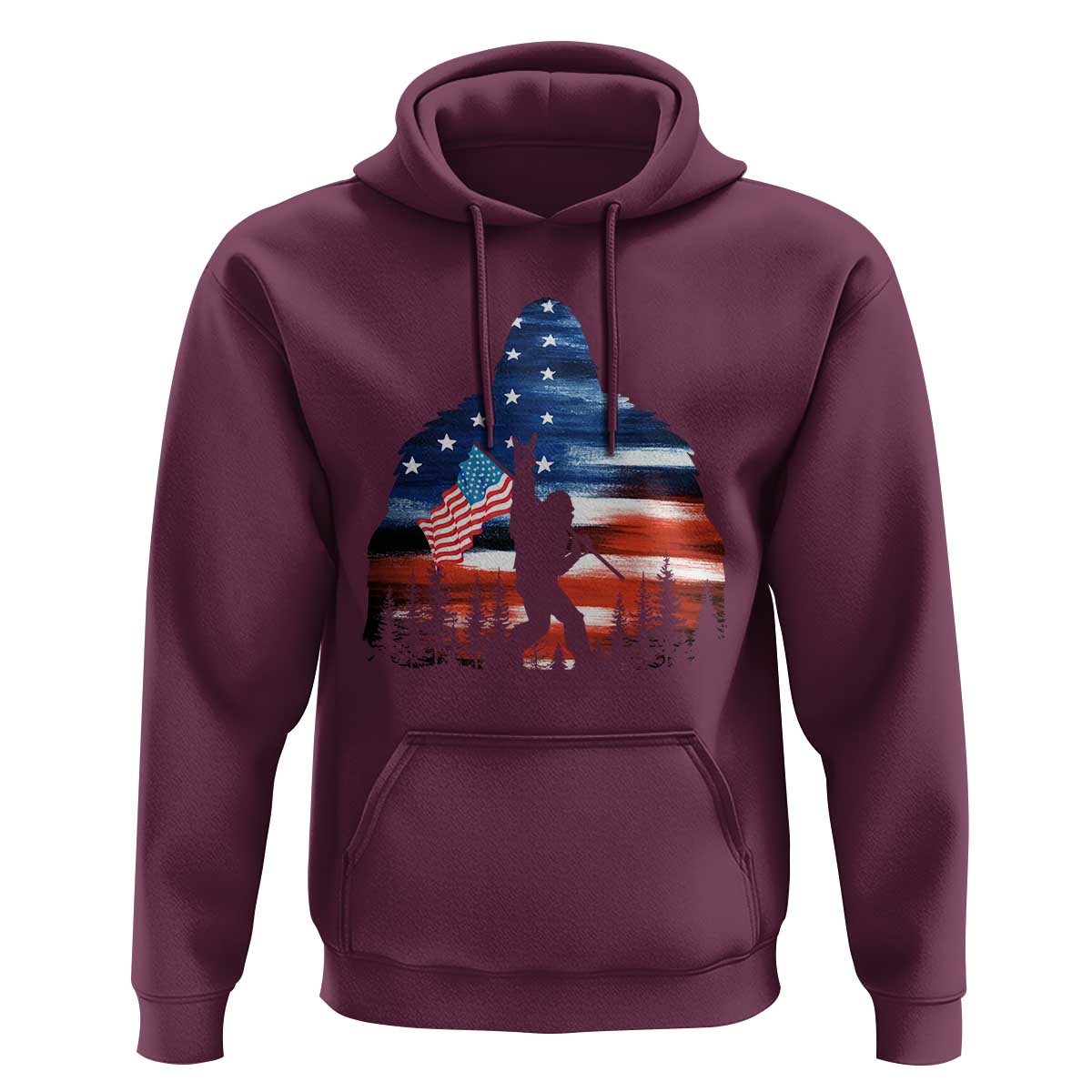 Funny Bigfoot Night Stroll American Flag Hoodie Patriotic 4th July - Wonder Print Shop