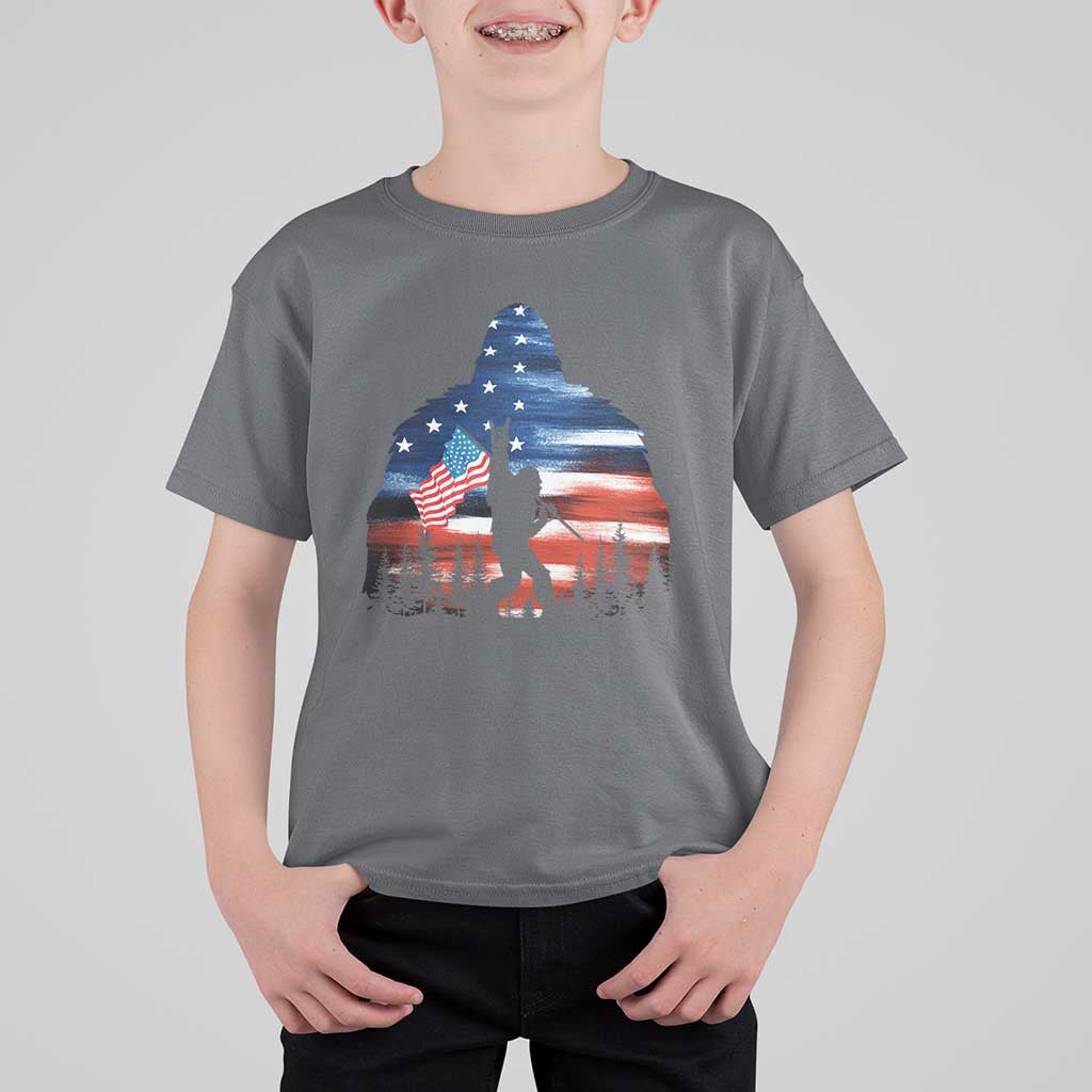 Funny Bigfoot Night Stroll American Flag T Shirt For Kid Patriotic 4th July - Wonder Print Shop
