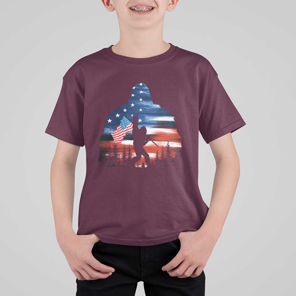 Funny Bigfoot Night Stroll American Flag T Shirt For Kid Patriotic 4th July - Wonder Print Shop