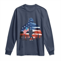 Funny Bigfoot Night Stroll American Flag Long Sleeve Shirt Patriotic 4th July - Wonder Print Shop