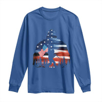 Funny Bigfoot Night Stroll American Flag Long Sleeve Shirt Patriotic 4th July - Wonder Print Shop