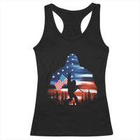 Funny Bigfoot Night Stroll American Flag Racerback Tank Top Patriotic 4th July - Wonder Print Shop