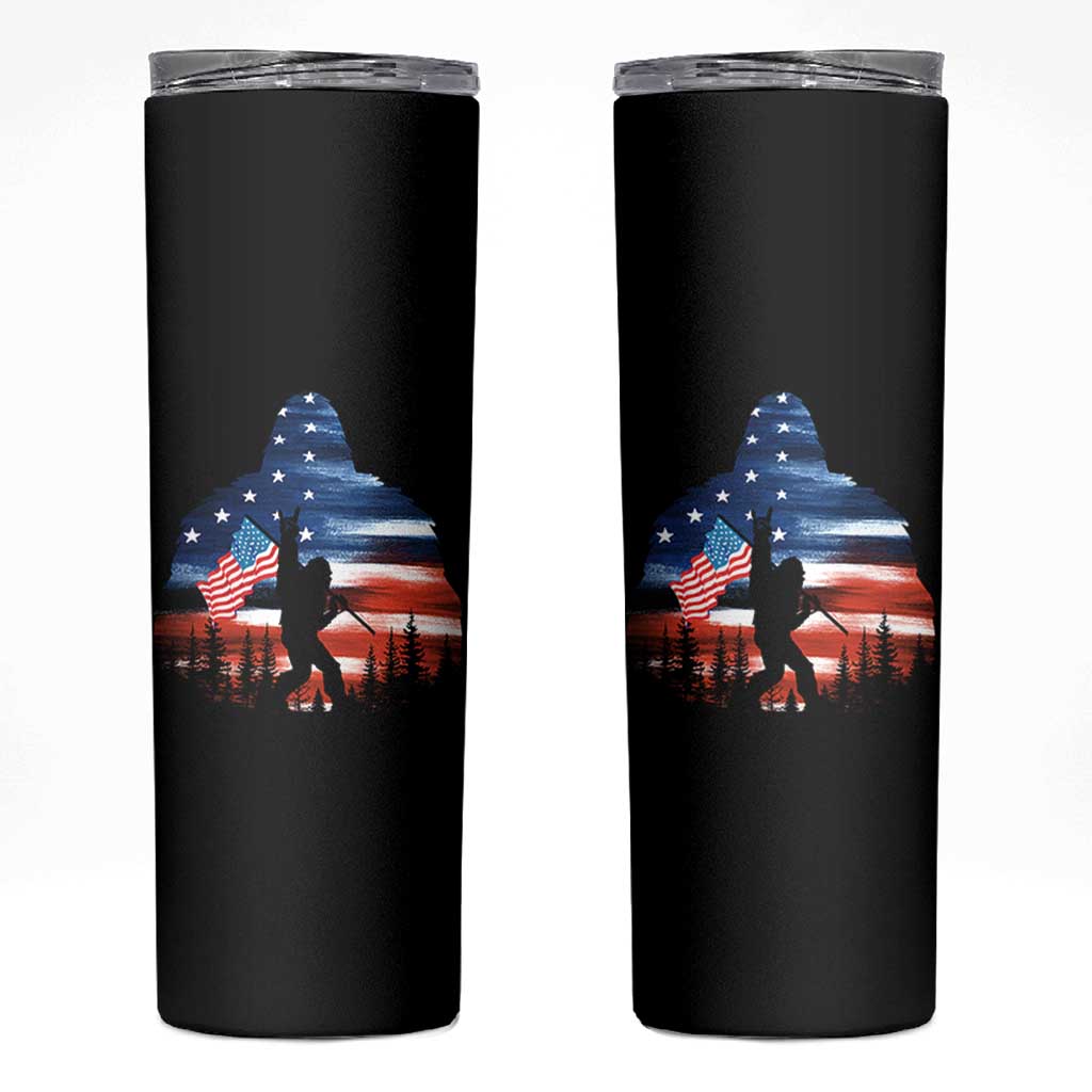 Funny Bigfoot Night Stroll American Flag Skinny Tumbler Patriotic 4th July - Wonder Print Shop