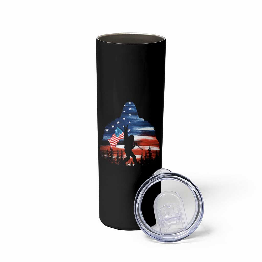 Funny Bigfoot Night Stroll American Flag Skinny Tumbler Patriotic 4th July - Wonder Print Shop