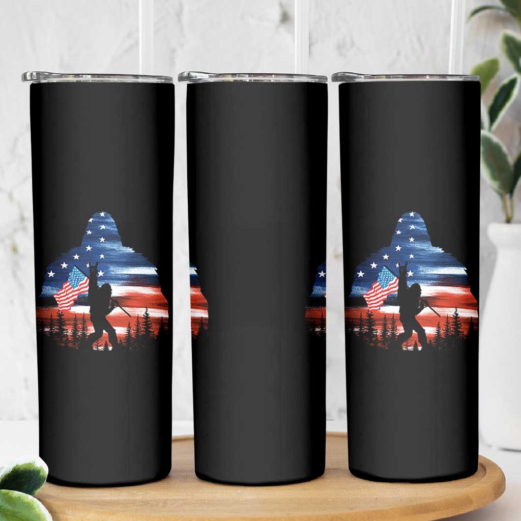 Funny Bigfoot Night Stroll American Flag Skinny Tumbler Patriotic 4th July - Wonder Print Shop
