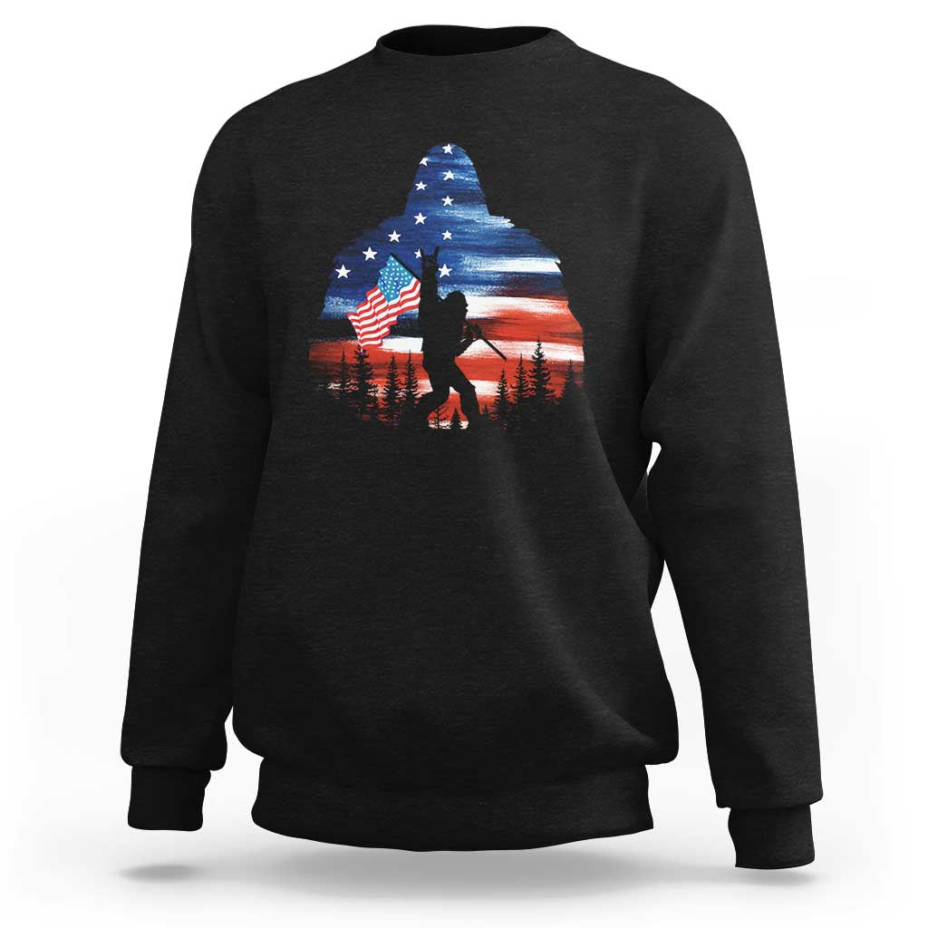 Funny Bigfoot Night Stroll American Flag Sweatshirt Patriotic 4th July - Wonder Print Shop