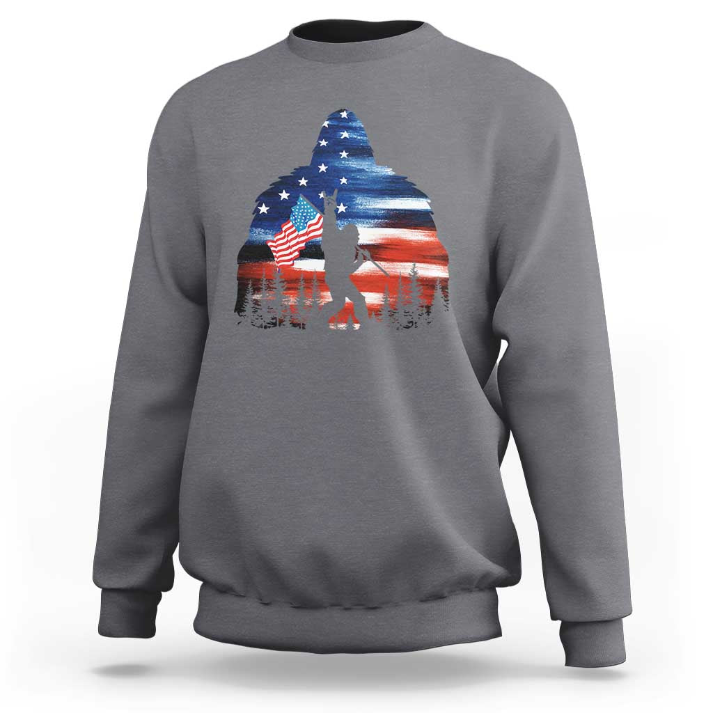 Funny Bigfoot Night Stroll American Flag Sweatshirt Patriotic 4th July - Wonder Print Shop