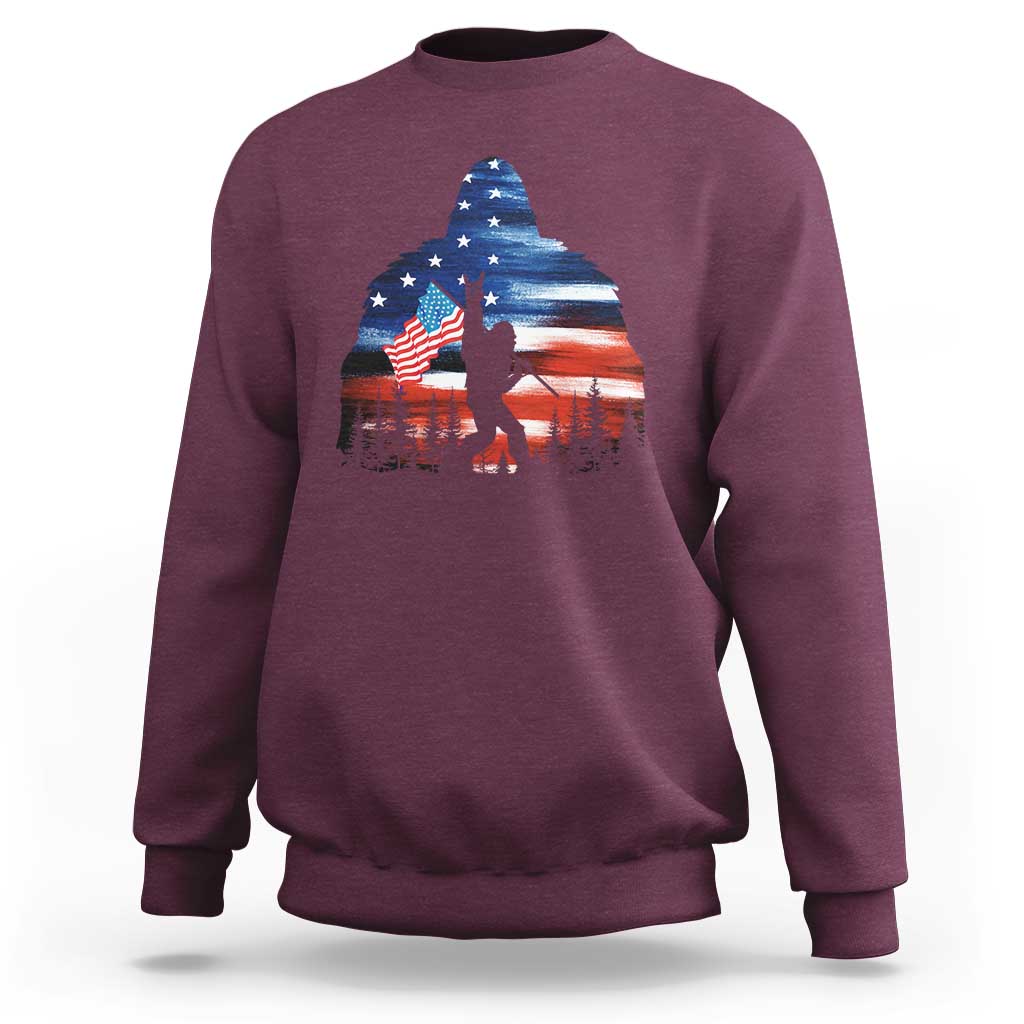 Funny Bigfoot Night Stroll American Flag Sweatshirt Patriotic 4th July - Wonder Print Shop