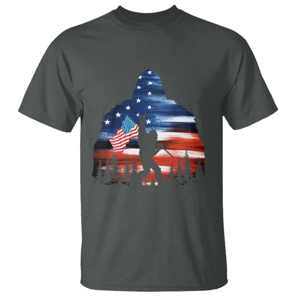 Funny Bigfoot Night Stroll American Flag T Shirt Patriotic 4th July - Wonder Print Shop