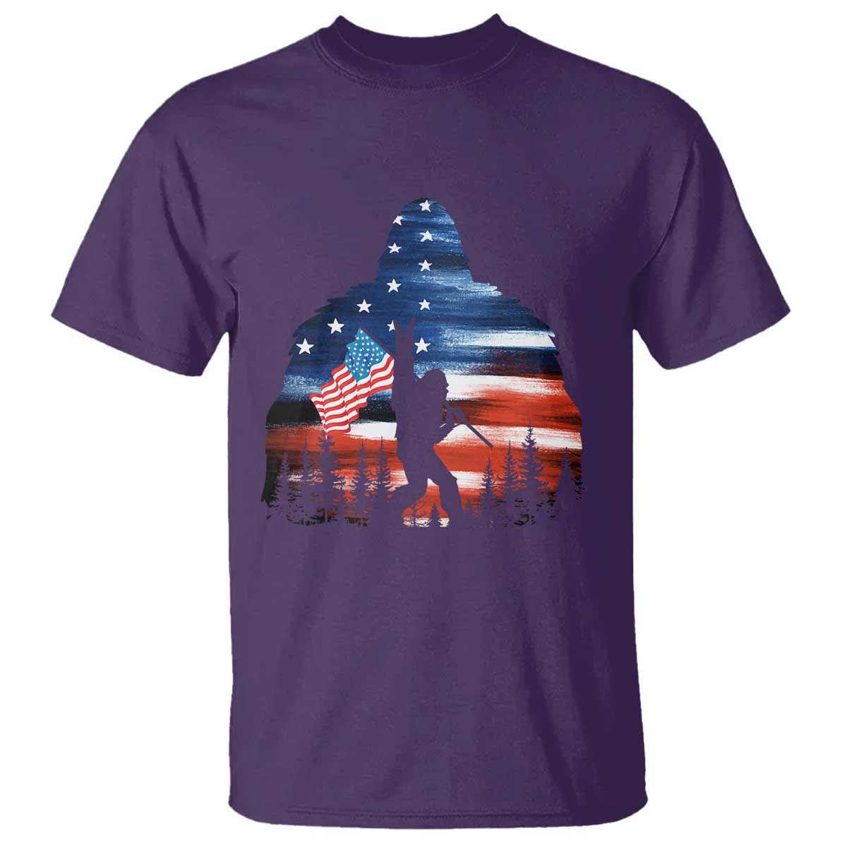 Funny Bigfoot Night Stroll American Flag T Shirt Patriotic 4th July - Wonder Print Shop
