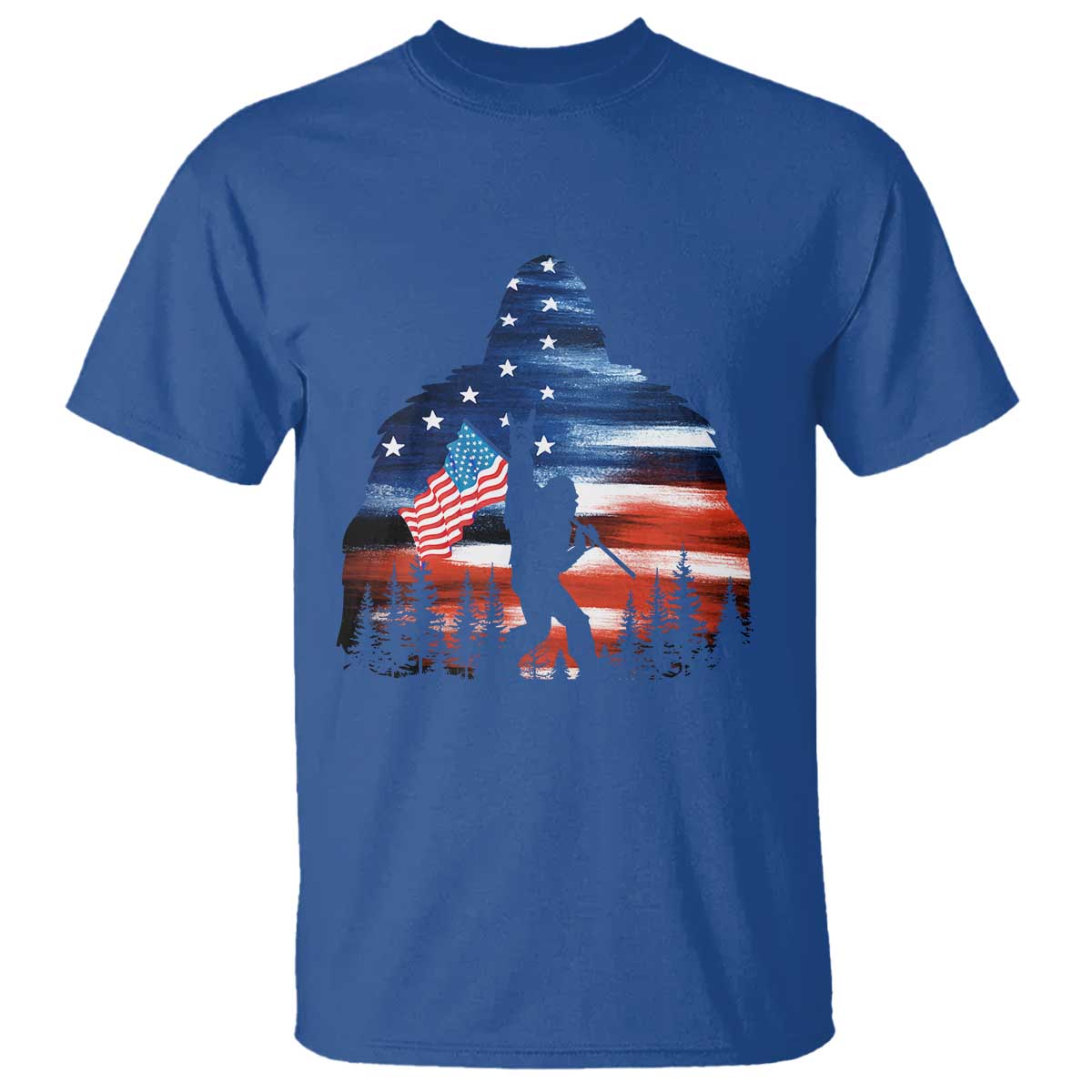 Funny Bigfoot Night Stroll American Flag T Shirt Patriotic 4th July - Wonder Print Shop