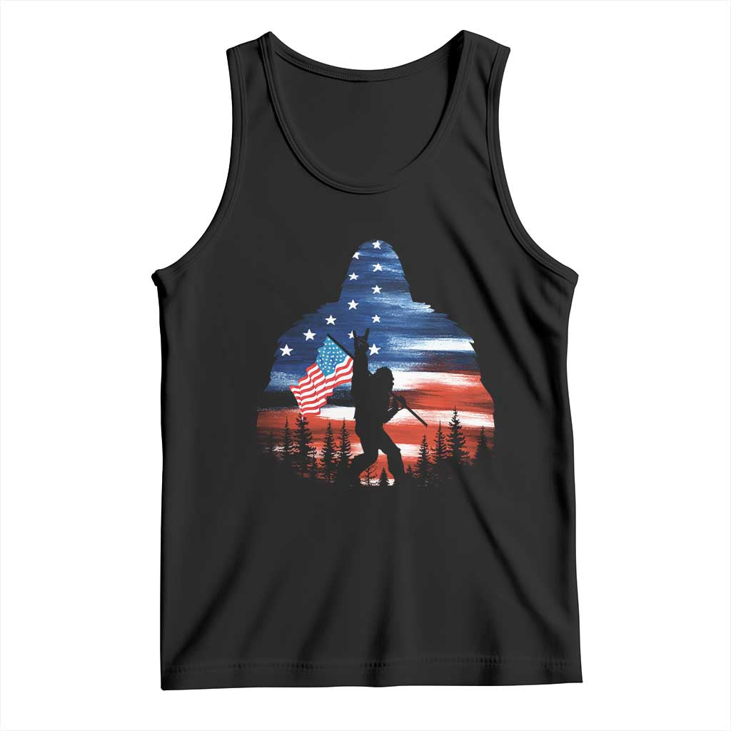 Funny Bigfoot Night Stroll American Flag Tank Top Patriotic 4th July - Wonder Print Shop