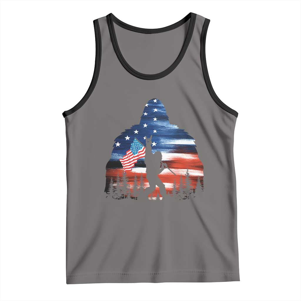 Funny Bigfoot Night Stroll American Flag Tank Top Patriotic 4th July - Wonder Print Shop