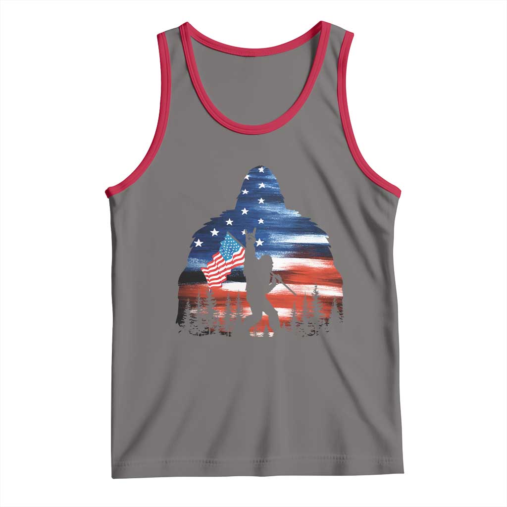 Funny Bigfoot Night Stroll American Flag Tank Top Patriotic 4th July - Wonder Print Shop