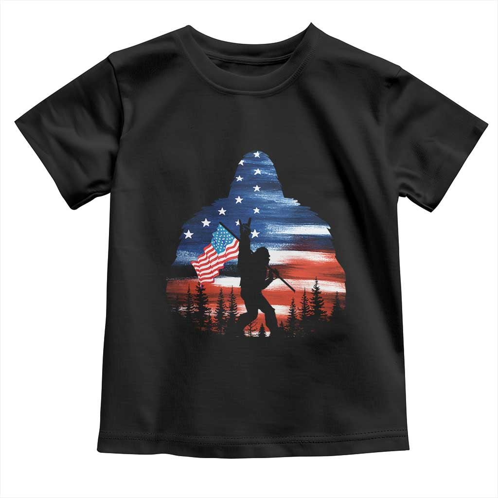 Funny Bigfoot Night Stroll American Flag Toddler T Shirt Patriotic 4th July - Wonder Print Shop