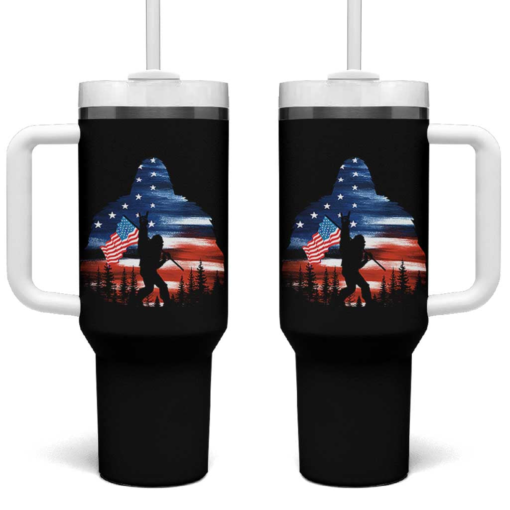 Funny Bigfoot Night Stroll American Flag Tumbler With Handle Patriotic 4th July - Wonder Print Shop