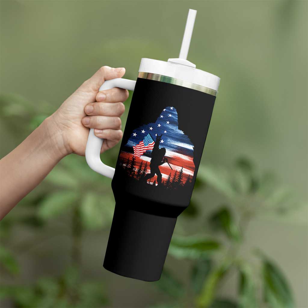Funny Bigfoot Night Stroll American Flag Tumbler With Handle Patriotic 4th July - Wonder Print Shop