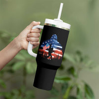 Funny Bigfoot Night Stroll American Flag Tumbler With Handle Patriotic 4th July - Wonder Print Shop