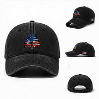 Funny Bigfoot Night Stroll American Flag Washed Cotton Baseball Cap Patriotic 4th July