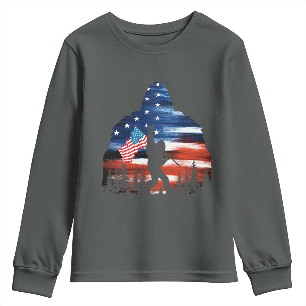 Funny Bigfoot Night Stroll American Flag Youth Sweatshirt Patriotic 4th July - Wonder Print Shop